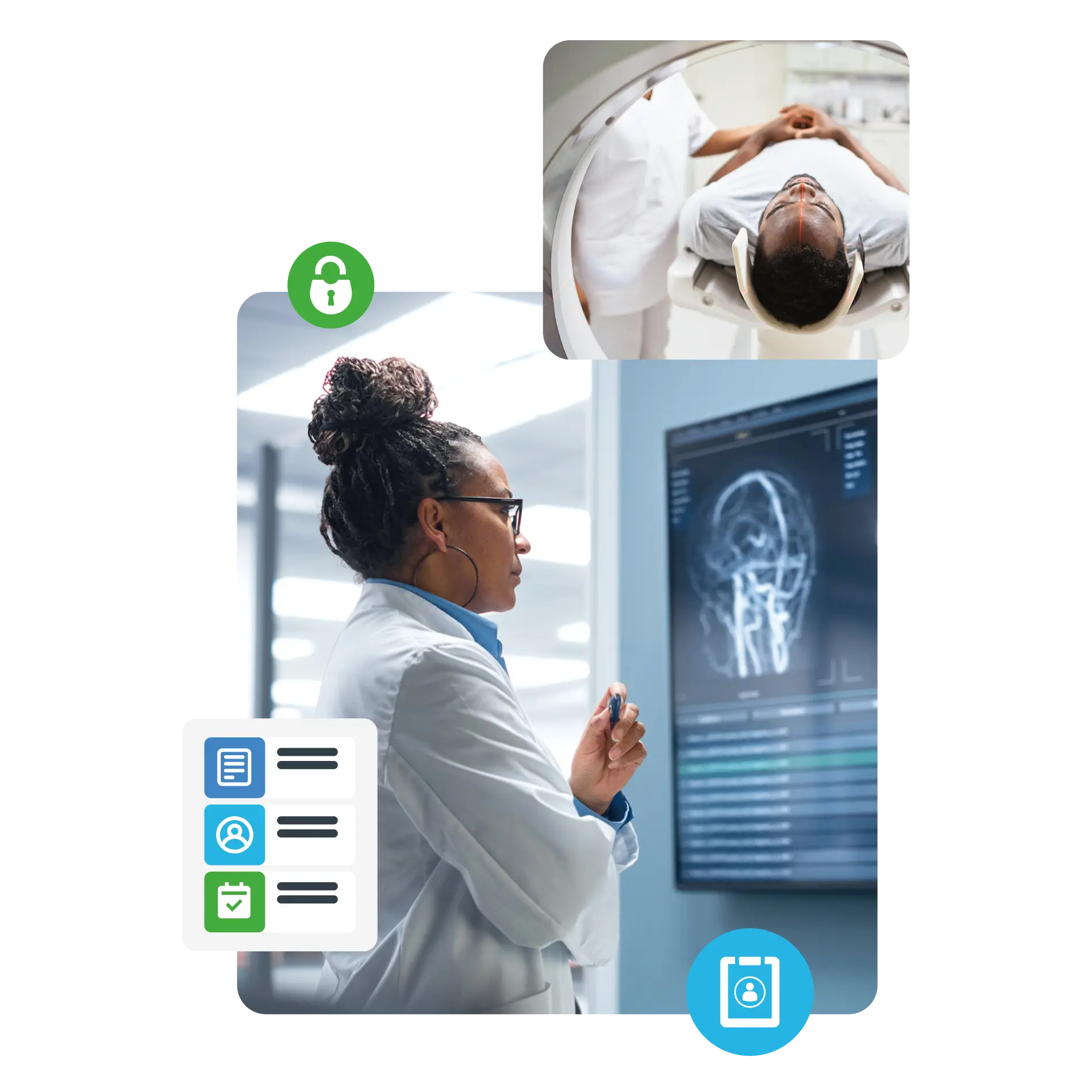 Research team reviewing clinical trial imaging results